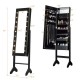 Honhorrs Standing Mirrored Jewelry Armoire, LED Interior with Ring Slots, Hooks and Makeup Storage
