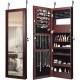 Honhorrs LED Mirrored Jewelry Cabinet, Wall or Door Mount with Ring Slots, Necklace Hooks and Lock