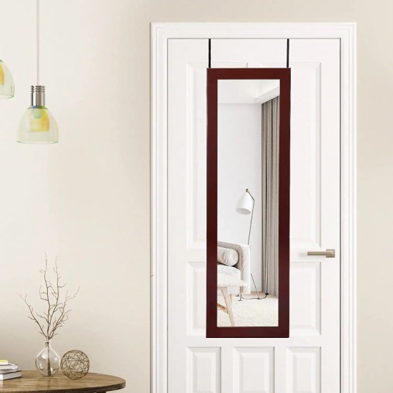 Honhorrs LED Mirrored Jewelry Cabinet, Wall or Door Mount with Ring Slots, Necklace Hooks and Lock