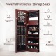 Honhorrs LED Mirrored Jewelry Cabinet, Wall or Door Mount with Ring Slots, Necklace Hooks and Lock