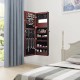 Honhorrs LED Mirrored Jewelry Cabinet, Wall or Door Mount with Ring Slots, Necklace Hooks and Lock