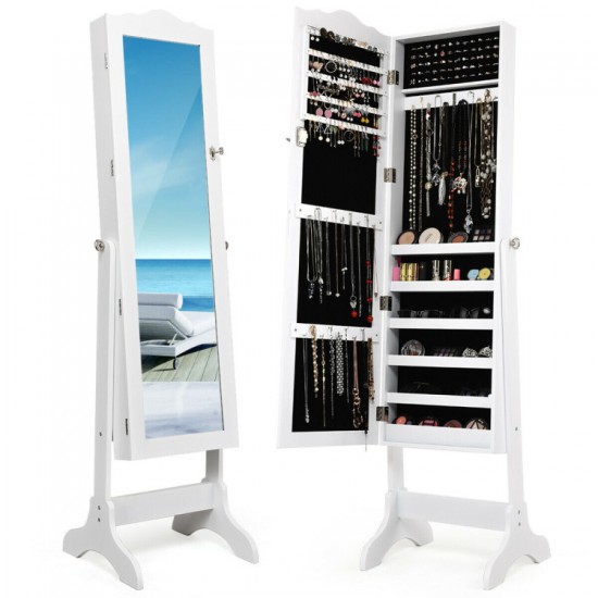 Honhorrs Lockable Jewelry Cabinet and Full-Length Dressing Mirror with Four Adjustable Tilt Angles
