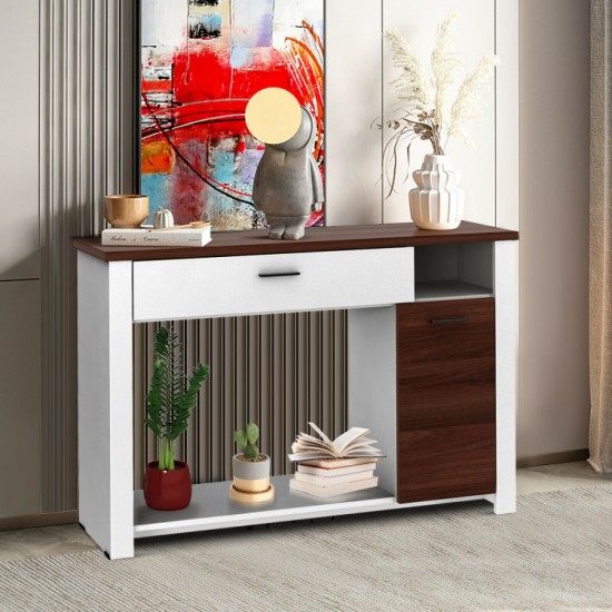 Honhorrs 48-Inch Console Table, Drawer and Cabinet Storage with Open Compartment and Lower Shelf