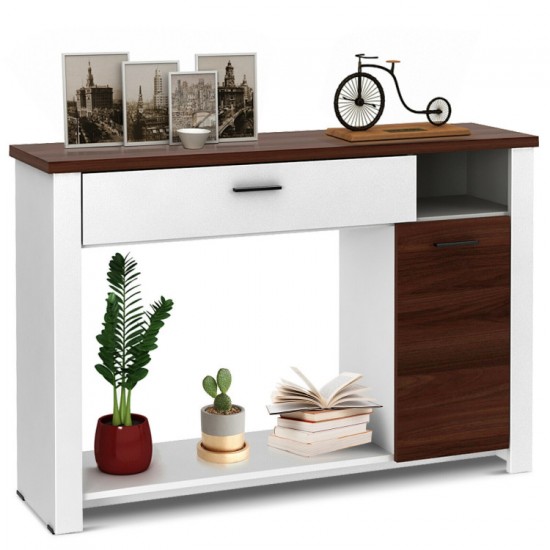 Honhorrs 48-Inch Console Table, Drawer and Cabinet Storage with Open Compartment and Lower Shelf