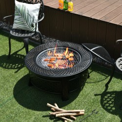 Honhorrs Outdoor Steel Fire Pit, Mesh Spark Screen and Poker with Protective Cover for Garden Use