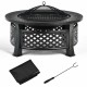 Honhorrs Outdoor Steel Fire Pit, Mesh Spark Screen and Poker with Protective Cover for Garden Use