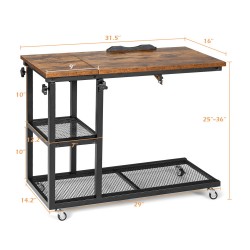 Honhorrs C-Shaped Laptop Side Table: Adjustable Height, Tilting Top, Wire Shelves and Locking Wheels