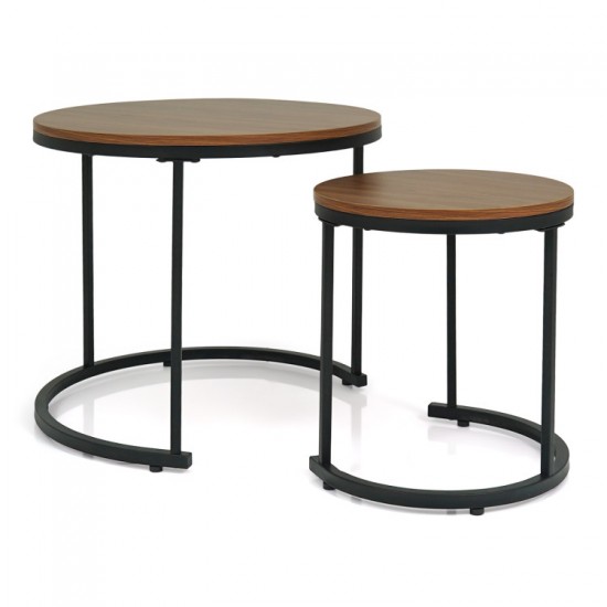 Honhorrs Round Nesting Coffee Tables, Set of Two with Powder-Coated Frames and Adjustable Foot Pads