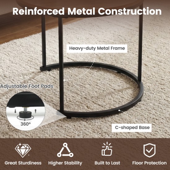 Honhorrs Round Nesting Coffee Tables, Set of Two with Powder-Coated Frames and Adjustable Foot Pads