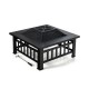Honhorrs 32-Inch Square Steel Fire Pit, Grill and Ice Bowl with Spark Screen, Poker and Rain Cover