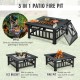 Honhorrs 32-Inch Square Steel Fire Pit, Grill and Ice Bowl with Spark Screen, Poker and Rain Cover