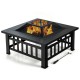 Honhorrs 32-Inch Square Steel Fire Pit, Grill and Ice Bowl with Spark Screen, Poker and Rain Cover