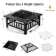 Honhorrs 32-Inch Square Steel Fire Pit, Grill and Ice Bowl with Spark Screen, Poker and Rain Cover