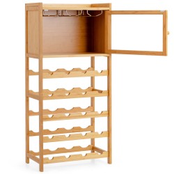 Honhorrs Bamboo Wine Cabinet — Twenty-Bottle Rack, Clear Acrylic Door and Three Stemware Hangers