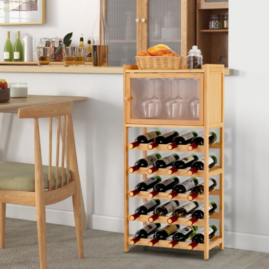Honhorrs Bamboo Wine Cabinet — Twenty-Bottle Rack, Clear Acrylic Door and Three Stemware Hangers