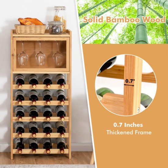 Honhorrs Bamboo Wine Cabinet — Twenty-Bottle Rack, Clear Acrylic Door and Three Stemware Hangers