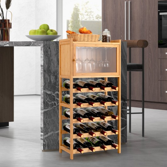 Honhorrs Bamboo Wine Cabinet — Twenty-Bottle Rack, Clear Acrylic Door and Three Stemware Hangers