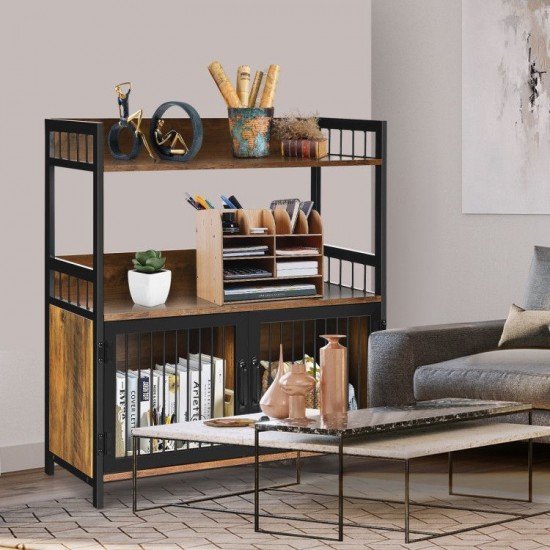 Honhorrs Kitchen Microwave Stand with 2 Open Shelves, Lower Storage Cabinet and Industrial Frame