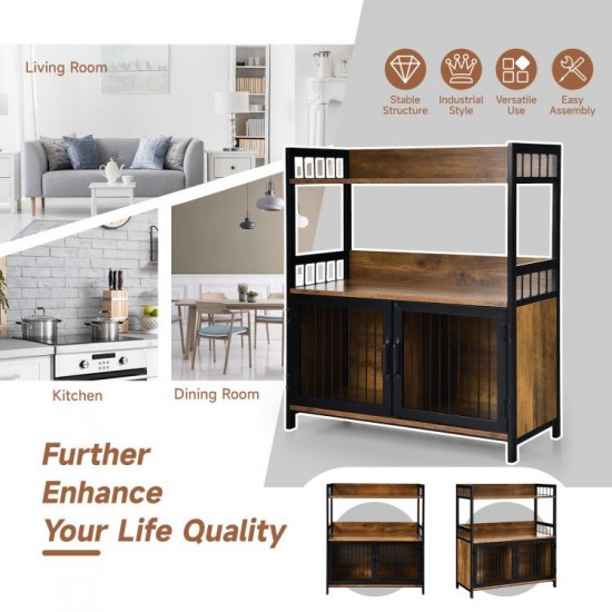 Honhorrs Kitchen Microwave Stand with 2 Open Shelves, Lower Storage Cabinet and Industrial Frame