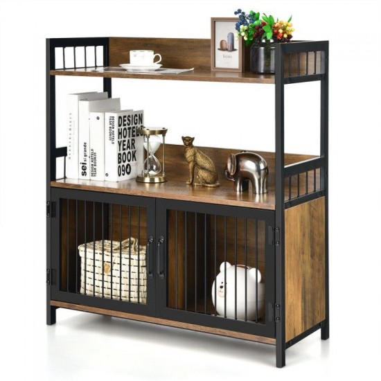 Honhorrs Kitchen Microwave Stand with 2 Open Shelves, Lower Storage Cabinet and Industrial Frame
