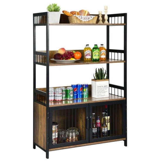 Honhorrs Kitchen Baker's Rack with 3 Open Shelves, 2-Door Lower Cabinet and Anti-Toppling Device