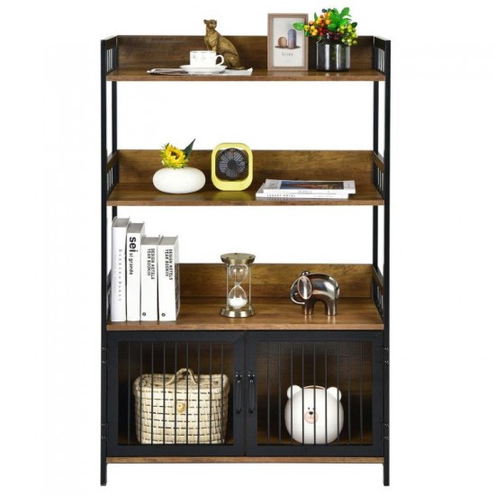 Honhorrs Kitchen Baker's Rack with 3 Open Shelves, 2-Door Lower Cabinet and Anti-Toppling Device