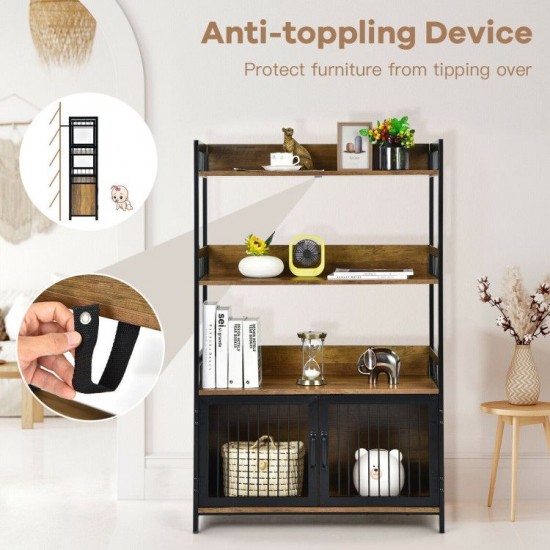 Honhorrs Kitchen Baker's Rack with 3 Open Shelves, 2-Door Lower Cabinet and Anti-Toppling Device
