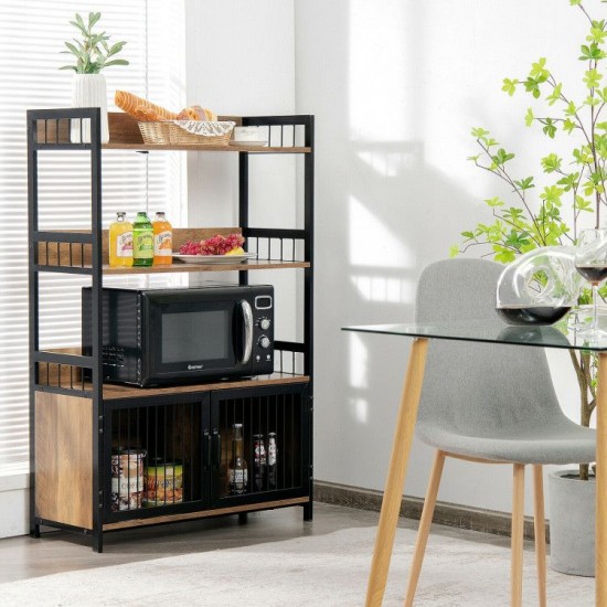 Honhorrs Kitchen Baker's Rack with 3 Open Shelves, 2-Door Lower Cabinet and Anti-Toppling Device
