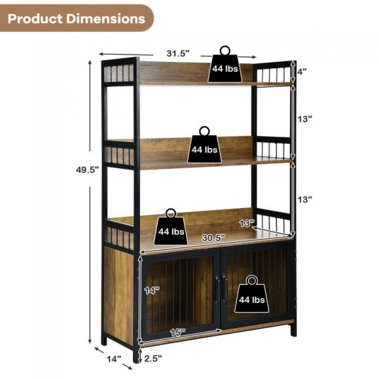 Honhorrs Kitchen Baker's Rack with 3 Open Shelves, 2-Door Lower Cabinet and Anti-Toppling Device