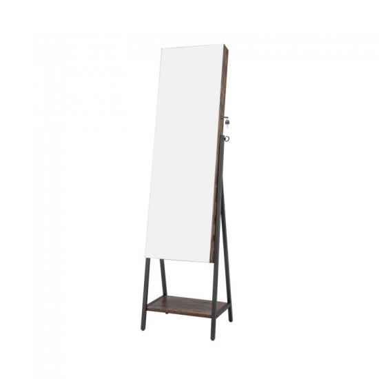 Honhorrs Freestanding Mirror Jewelry Cabinet, Three-Color Interior Lights and Fold-Out Makeup Shelf