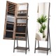 Honhorrs Freestanding Mirror Jewelry Cabinet, Three-Color Interior Lights and Fold-Out Makeup Shelf