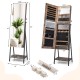 Honhorrs Freestanding Mirror Jewelry Cabinet, Three-Color Interior Lights and Fold-Out Makeup Shelf