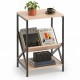 Honhorrs Three-Tier Industrial Side Table, V-Shaped Book Shelf with Steel Frame and Adjustable Feet
