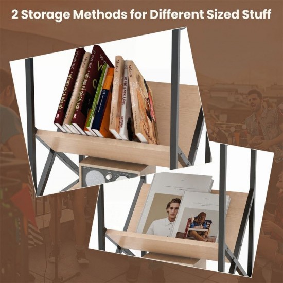 Honhorrs Three-Tier Industrial Side Table, V-Shaped Book Shelf with Steel Frame and Adjustable Feet
