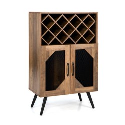 XVX Wine Bar Cabinet, Removable 11-Bottle Rack with Hanging Glass Storage and Metal Mesh Doors