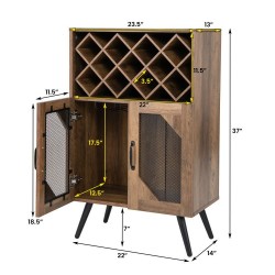 XVX Wine Bar Cabinet, Removable 11-Bottle Rack with Hanging Glass Storage and Metal Mesh Doors
