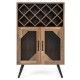 Honhorrs Wine Bar Cabinet, Removable 11-Bottle Rack with Hanging Glass Storage and Metal Mesh Doors