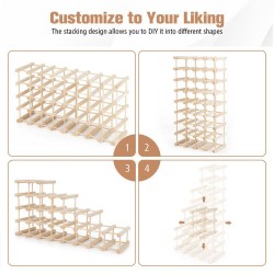 Honhorrs 36-Bottle Stackable Wooden Wine Rack with Modular Sections and Curved Bottle Supports