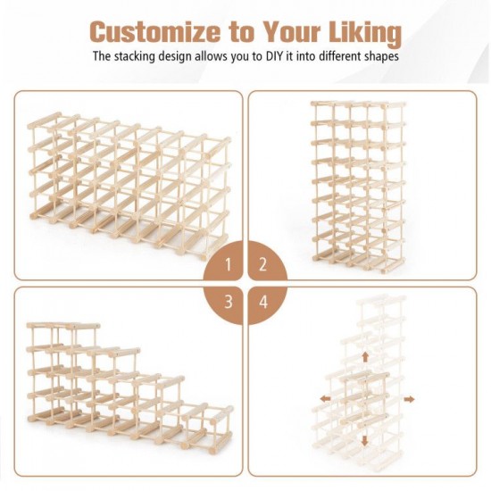 Honhorrs 36-Bottle Stackable Wooden Wine Rack with Modular Sections and Curved Bottle Supports