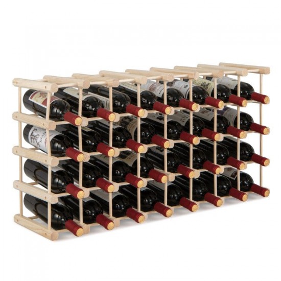 Honhorrs 36-Bottle Stackable Wooden Wine Rack with Modular Sections and Curved Bottle Supports