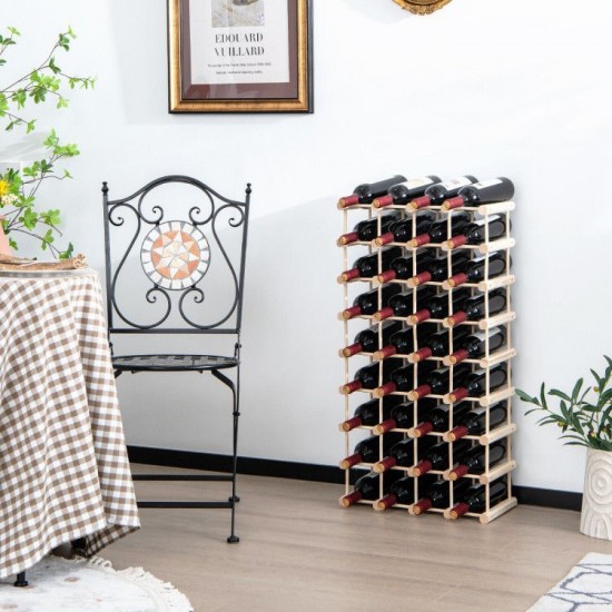 Honhorrs 36-Bottle Stackable Wooden Wine Rack with Modular Sections and Curved Bottle Supports