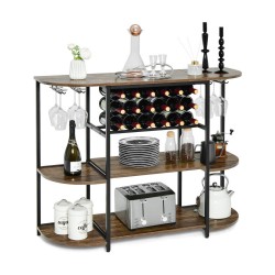 Honhorrs 47-Inch Wine Storage Table with 18-Bottle Rack, 8-Glass Holders and Adjustable Feet