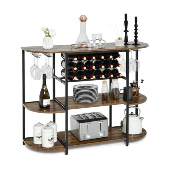 Honhorrs 47-Inch Wine Storage Table with 18-Bottle Rack, 8-Glass Holders and Adjustable Feet
