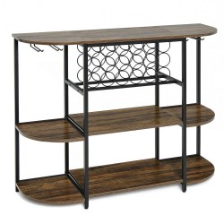 Honhorrs 47-Inch Wine Storage Table with 18-Bottle Rack, 8-Glass Holders and Adjustable Feet