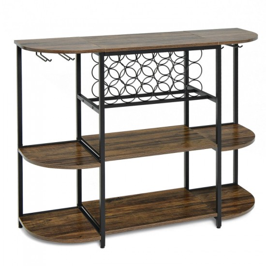 Honhorrs 47-Inch Wine Storage Table with 18-Bottle Rack, 8-Glass Holders and Adjustable Feet