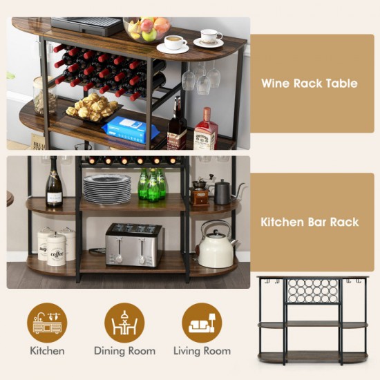Honhorrs 47-Inch Wine Storage Table with 18-Bottle Rack, 8-Glass Holders and Adjustable Feet