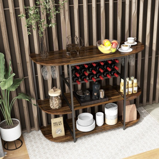 Honhorrs 47-Inch Wine Storage Table with 18-Bottle Rack, 8-Glass Holders and Adjustable Feet