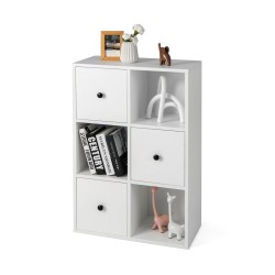 Honhorrs Alternating-Cube Bookcase, Three Drawers and Three Open Compartments with Wall-Anchor Kit