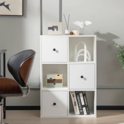 Honhorrs Alternating-Cube Bookcase, Three Drawers and Three Open Compartments with Wall-Anchor Kit