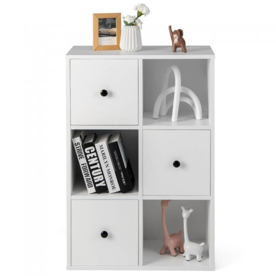 Honhorrs Alternating-Cube Bookcase, Three Drawers and Three Open Compartments with Wall-Anchor Kit